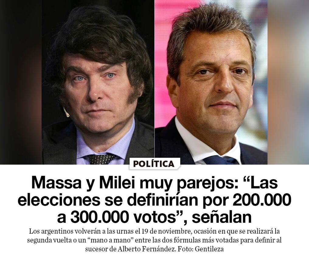 Massa y Milei muy parejos: “Las elecciones se definirían por 200.000 a 300.000 votos”, señalan 