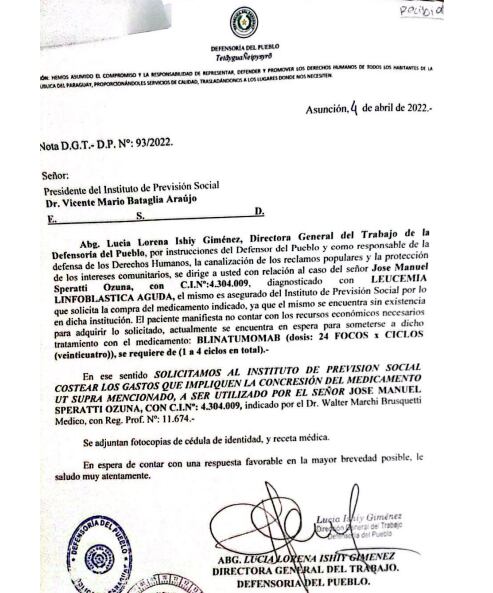 Con el recurso de amparo José Speratti podría lograr que el Ministerio de Salud o el IPS proporcione la costosa medicación. Foto: Captura de pantalla.
