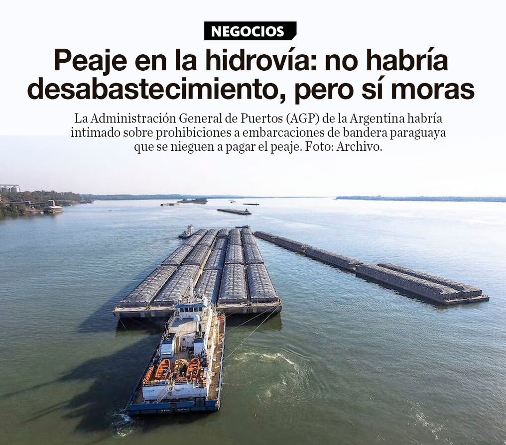 Peaje en la hidrovía: no habría desabastecimiento, pero sí moras