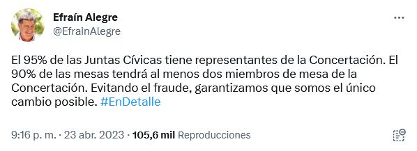 El excandidato presidencial de la Concertación realizó esta publicación en Twitter, el 23 de abril pasado. Foto: Captura de pantalla