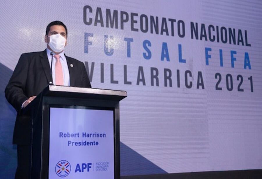 Robert Harrison, durante la presentación del Nacional de Futsal-FIFA Villarrica 2021.FOTO:PRENSA APF
