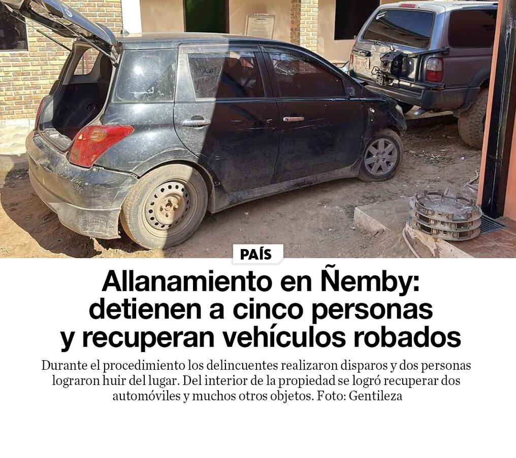 Allanamiento en Ñemby: detienen a cinco personas y recuperan vehículos robados