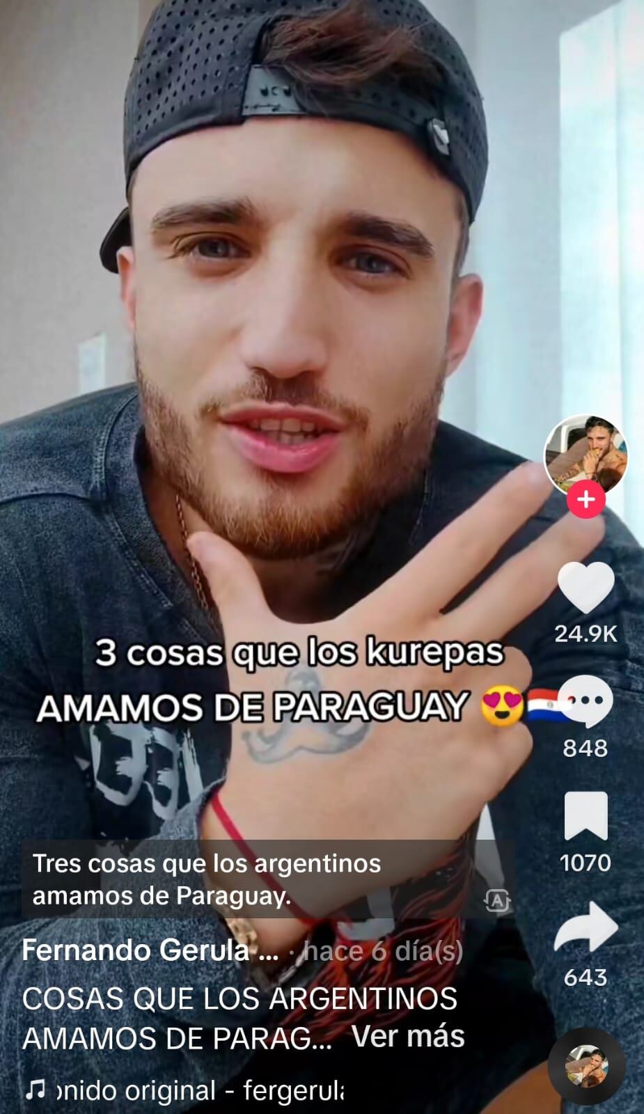 Fernando Gerula Rodríguez es el nombre del joven de nacionalidad argentina residente en Asunción que dice estar enamorado de nuestro país, por lo que publicó un par de videos relatando qué fueron las cosas que lo cautivaron de la tierra guaraní. Foto: Captura de pantalla