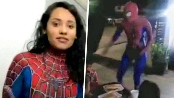 Una joven de 23 años, disfrazada de “Mujer Araña”, que animaba una fiesta infantil, se convirtió en una verdadera heroína tras proteger a unos niños de una balacera en una ciudad de México. Foto: Gentileza.