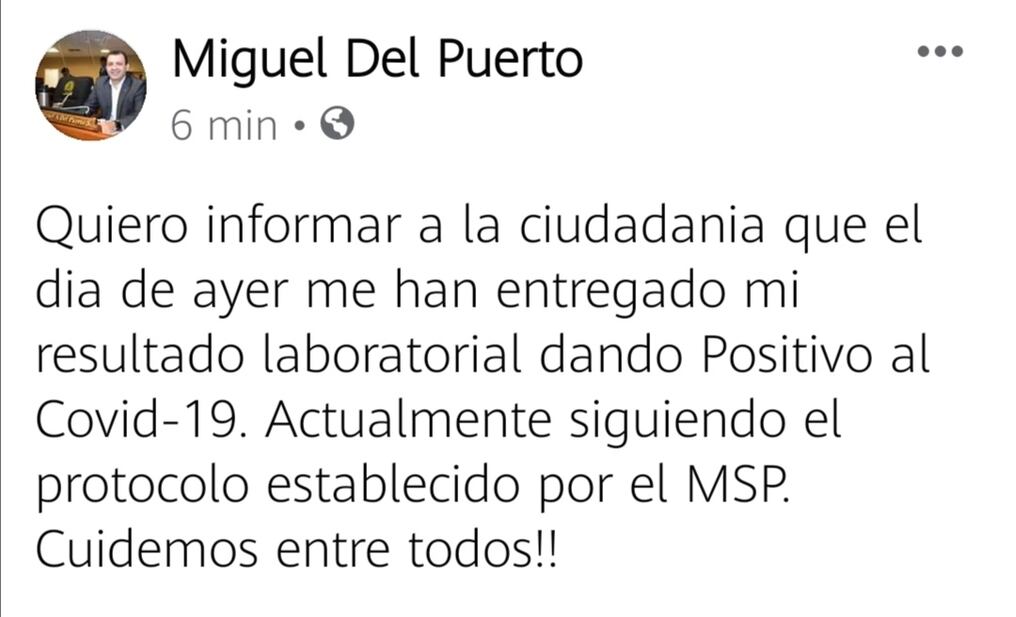 El legislador confirmó que dio positivo al COVID a través de sus redes sociales. Gentileza.
