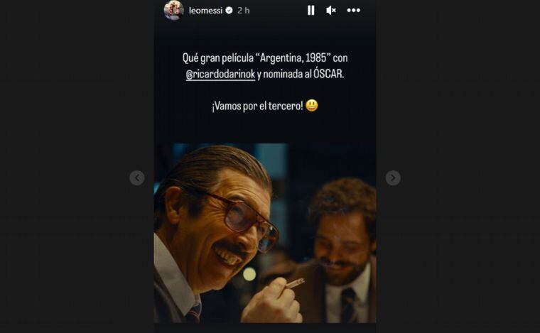 La estrella del fútbol alabó en una historia de Instagram a la película que va por el tercer Óscar para el cine argentino. Foto: Gentileza.