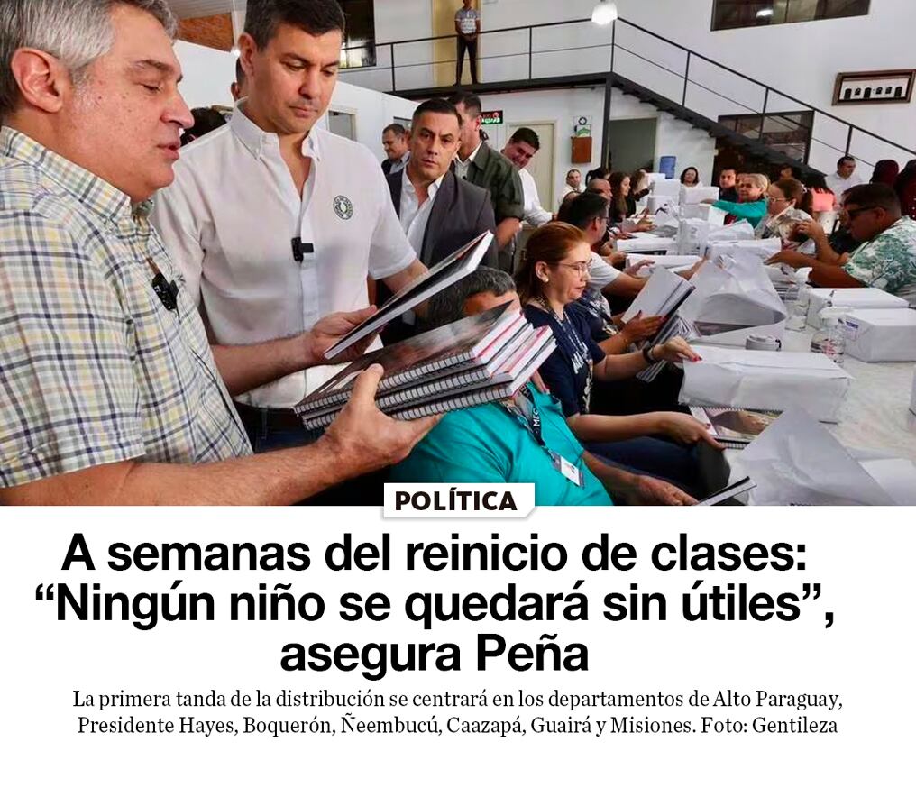A semanas del reinicio de clases: “Ningún niño se quedará sin útiles”, asegura Peña