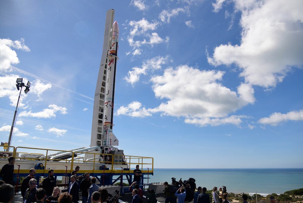El Miura 1 es un minicohete desarrollado por la “start-up” española PLD Space, que podrá transportar cargas “al espacio y devolverlas de forma segura”, según señala la empresa. Foto: AFP.