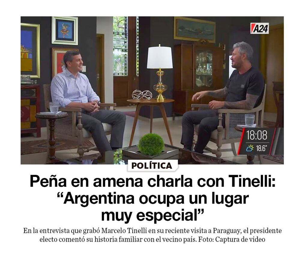 Peña en amena charla con Tinelli: “Argentina ocupa un lugar muy especial”