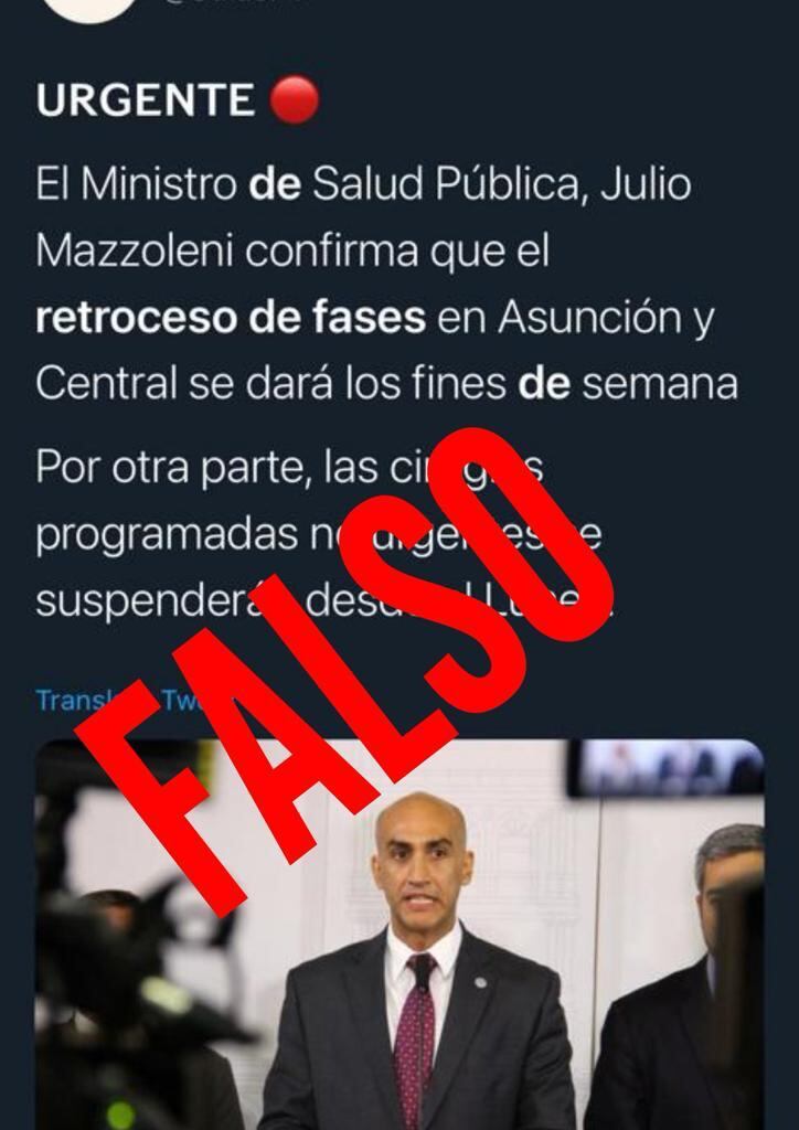 El Ministerio de Salud sacó un comunicado aclarando que la información que recorrió las redes sociales era falsa. Foto: Captura de pantalla.