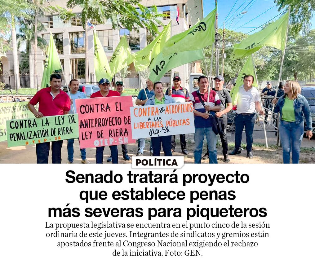 Senado tratará proyecto que establece penas más severas para piqueteros