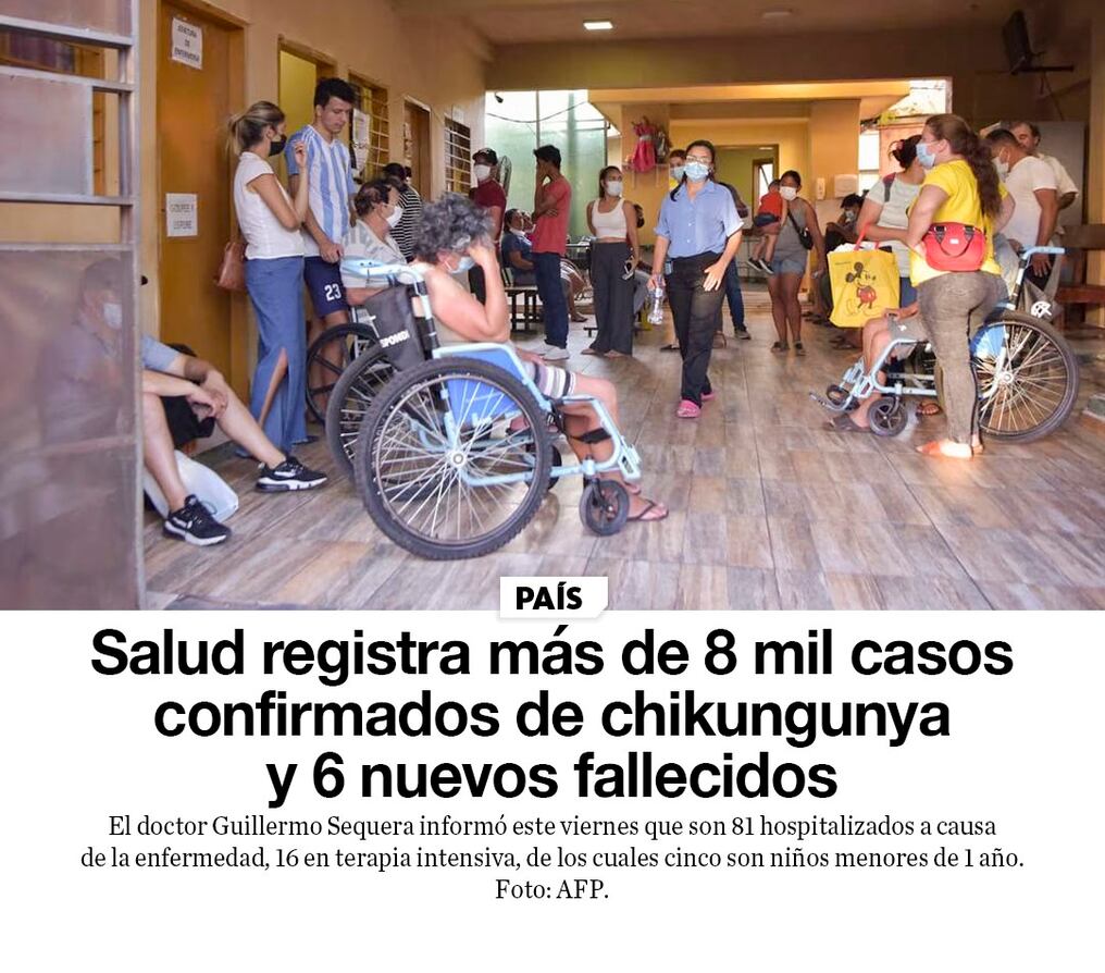 Salud registra más de 8 mil casos confirmados  de chikungunya y 6 nuevos fallecidos
