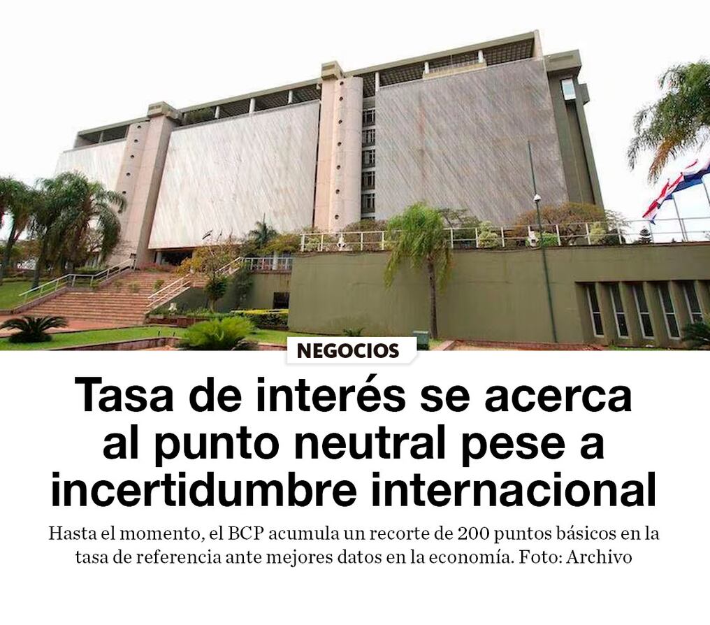 Tasa de referencia se acerca al punto neutral pese a incertidumbre internacional
