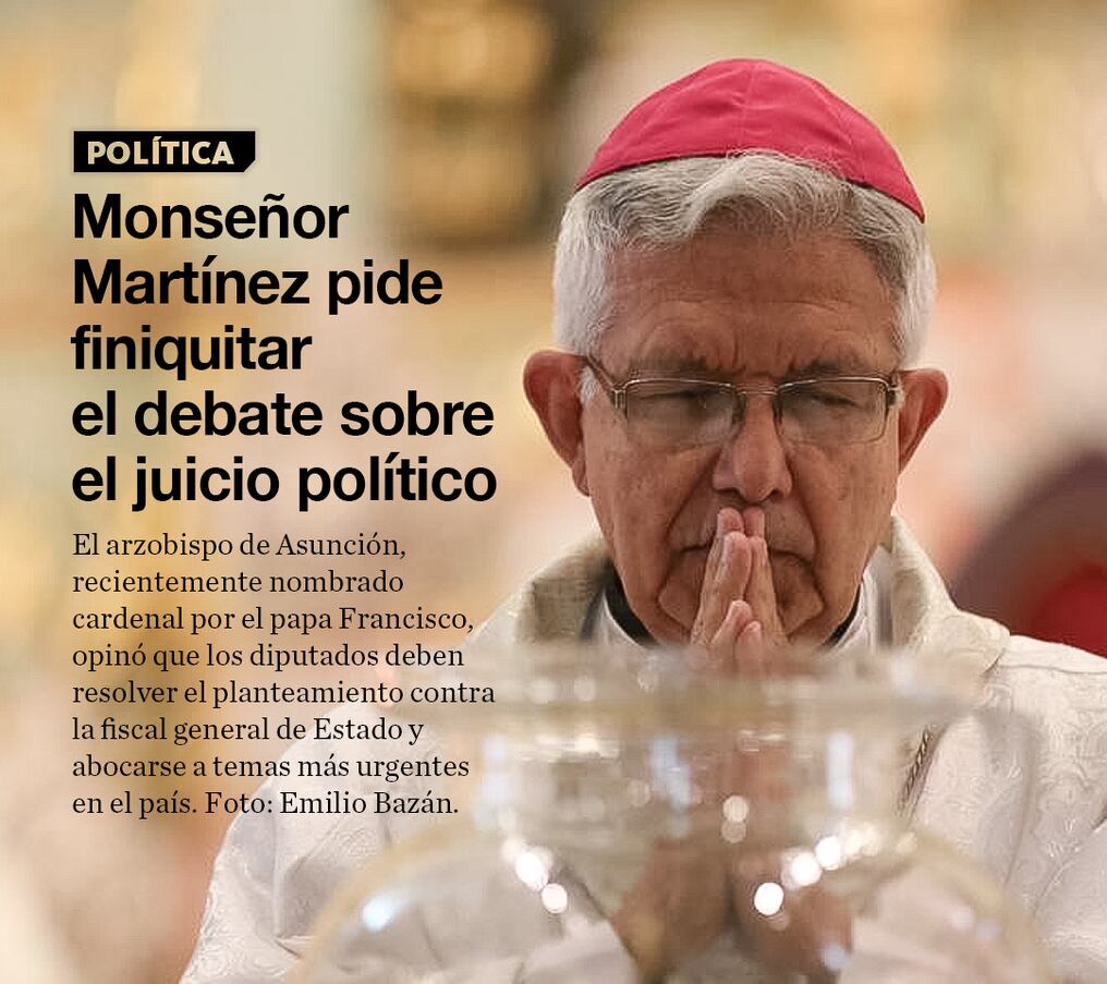 Monseñor Martínez pide finiquitar el debate sobre el juicio político