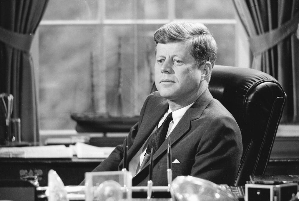 May 11, 1962 CBS REPORTS "Breaking The Trade Barrier"  President John f. Kennedy in the Oval Office #25711_3
Copyright CBS Broadcasting, Inc., All Rights Reserved, Credit: CBS Photo Archive