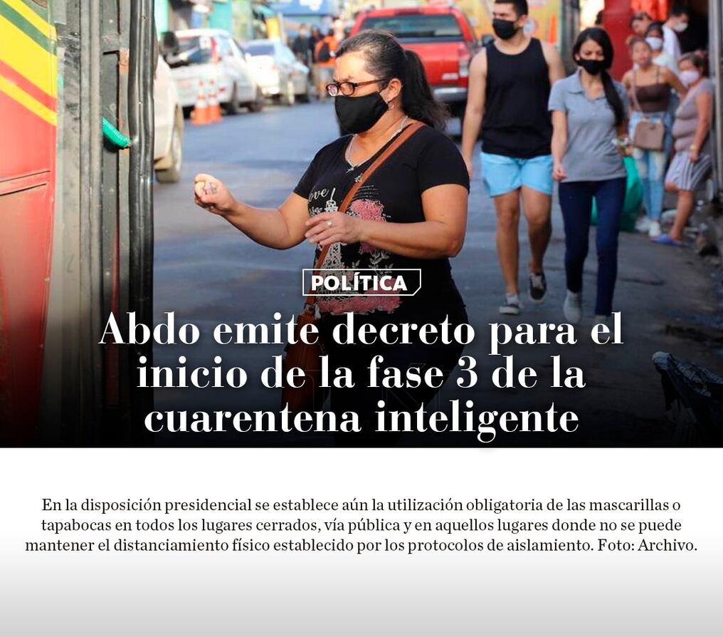 Abdo emite decreto para el inicio de la fase 3 de la cuarentena inteligente 