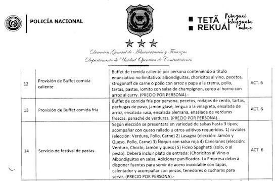 Lomitos en finas salsas, rodajas de cerdo, pechugas de pavo, variedad de pastas para los jefes policiales, mientras la delincuencia sacude a la gente.