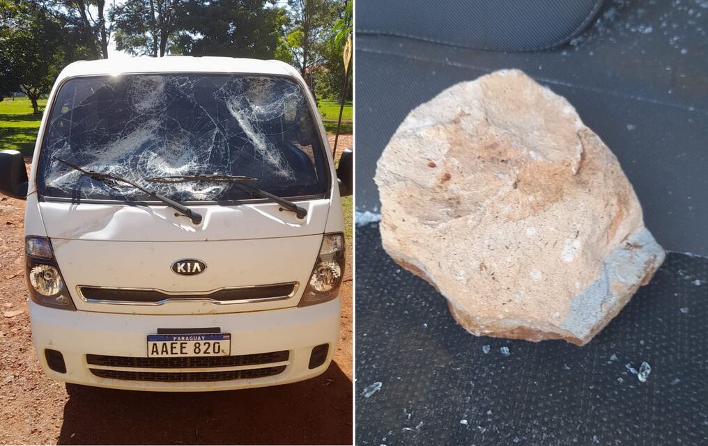 Un agricultor sufrió lesiones leves al ser alcanzado por las esquirlas de los vidrios tras el presunto ataque de manifestantes contra su vehículo. Foto: Gentileza.