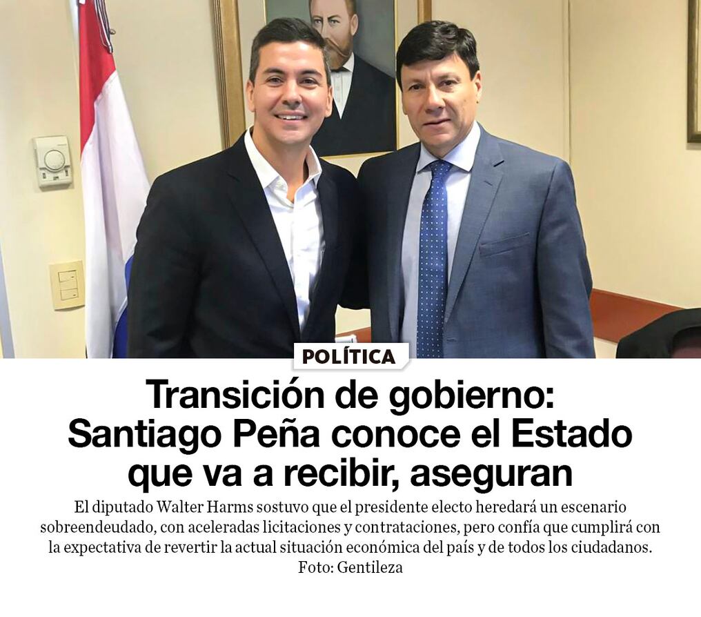Transición de gobierno: Santiago Peña conoce el Estado que va a recibir, aseguran