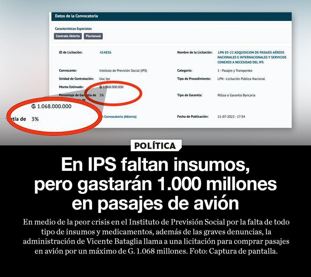 En IPS faltan insumos, pero gastarán 1.000 millones en pasajes de avión