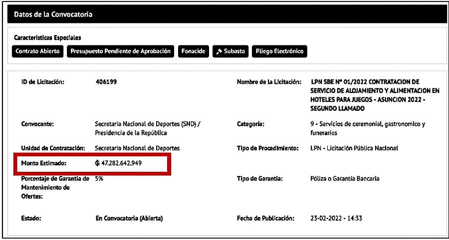 Por segunda vez, la Secretaría Nacional de Deportes realiza el llamado en el marco de los Juegos Odesur. El primero fue suspendido para evitar que quede fuera de competencia el consorcio del hermano de Brunetti.