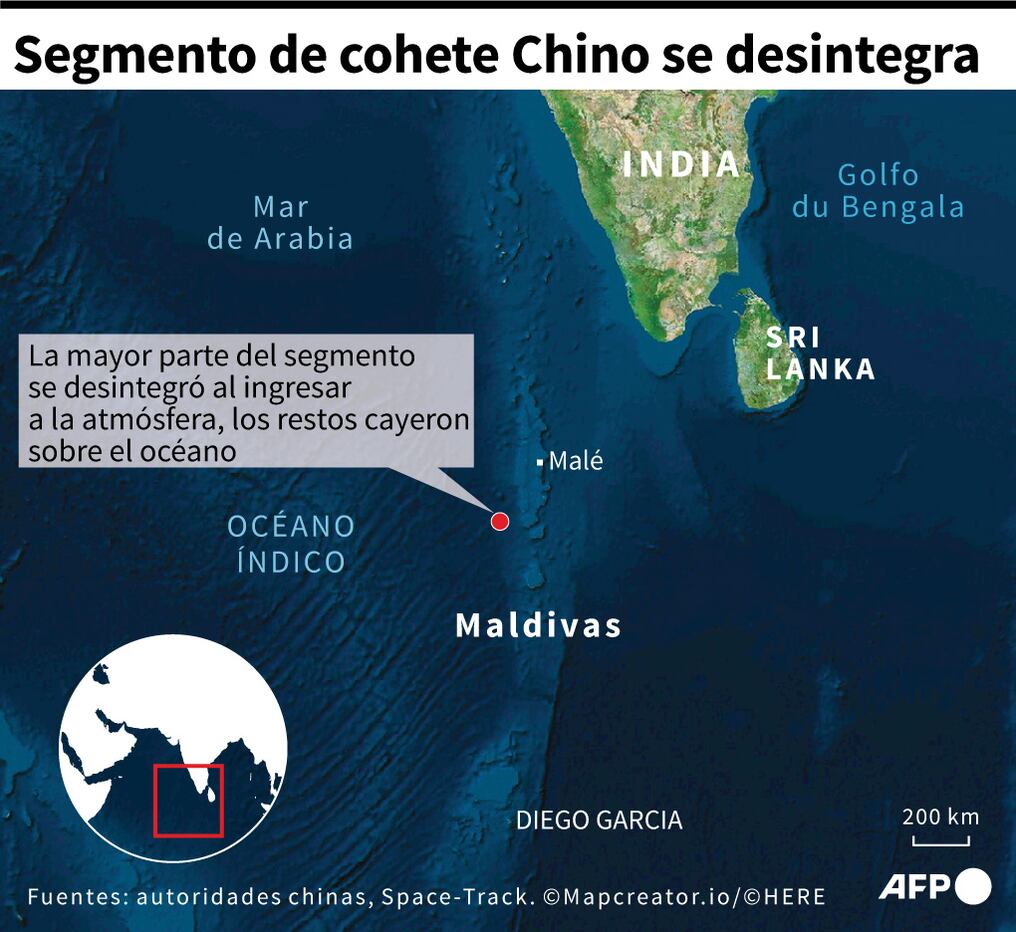 El Long March 5B se desintegró sobre el océano Índico; sin embargo, se cuestiona la falta de planificación del gobierno chino, y el diseño de sus lanzadores espaciales. Foto: AFP.