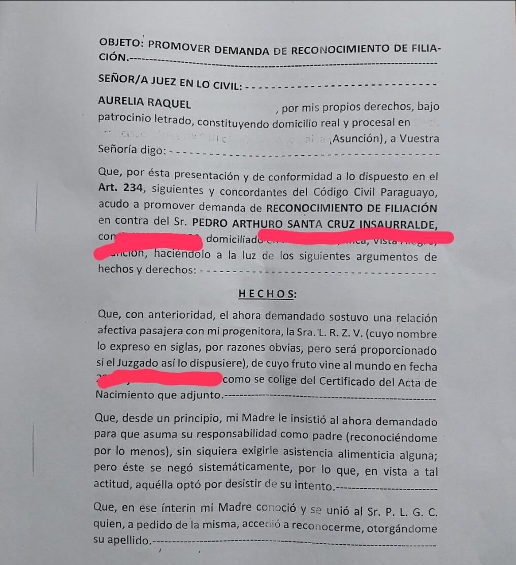 Demanda por filiación contra el senador de Frente Guasu, Pedro Santa Cruz. Foto: Gentileza, Twitter.