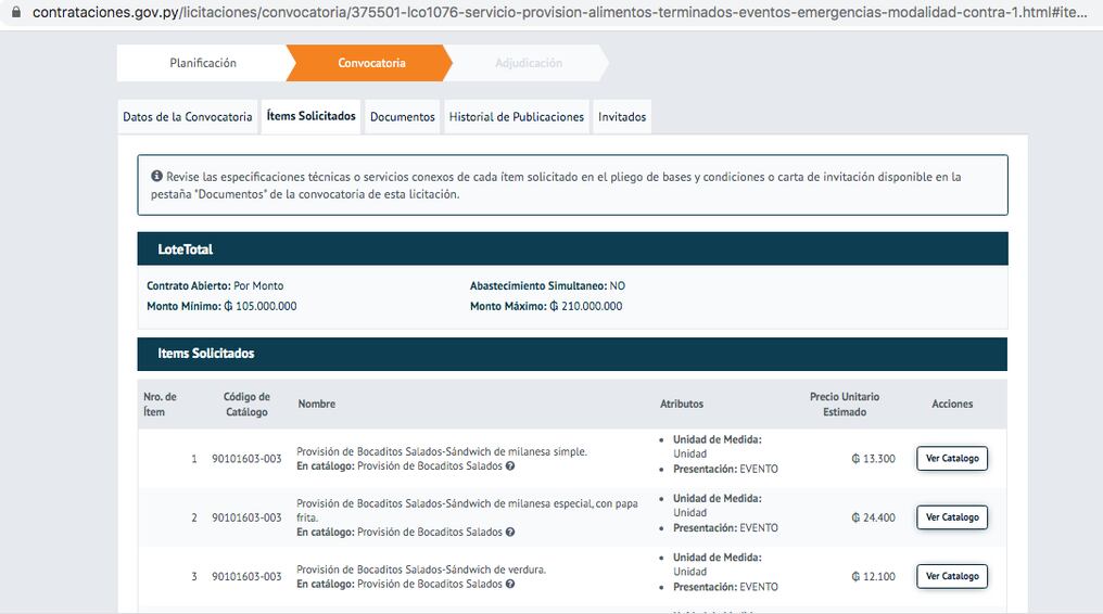 Convocatoria de la ANDE para esta licitación. Captura de pantalla (DNCP).