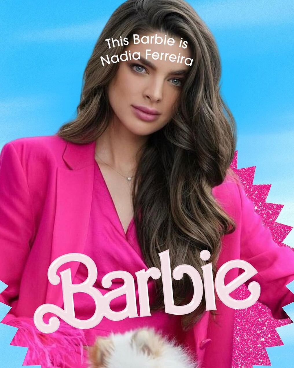 Así se vería la presentación de Nadia Ferreira si participaba de la película de Barbie. Foto: thecrown.py.