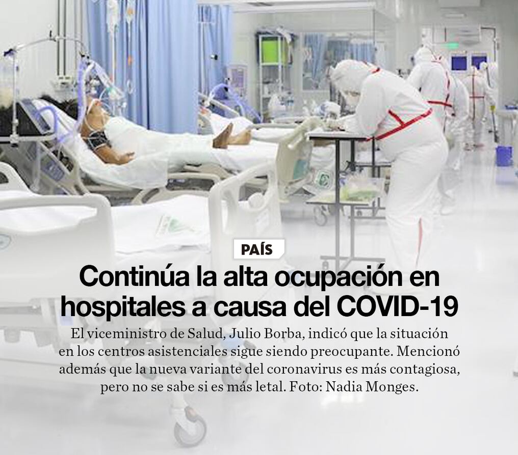 Continúa la alta ocupación en hospitales a causa del COVID-19