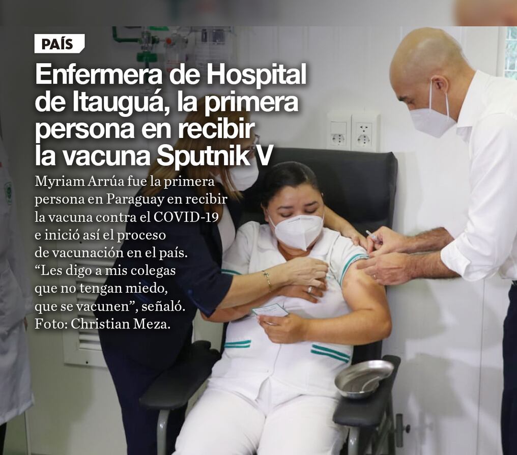 Enfermera del Hospital de Itauguá, la primera persona en recibir la vacuna Sputnik V