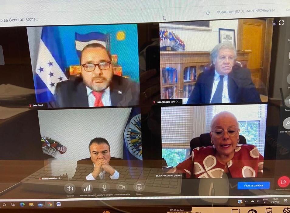 La delegación paraguaya fue representada por la embajadora Elisa Ruiz Díaz en la sesión ordinaria del Consejo Permanente de la Organización de los Estados Americanos (OEA), en formato virtual. Foto: Gentileza.