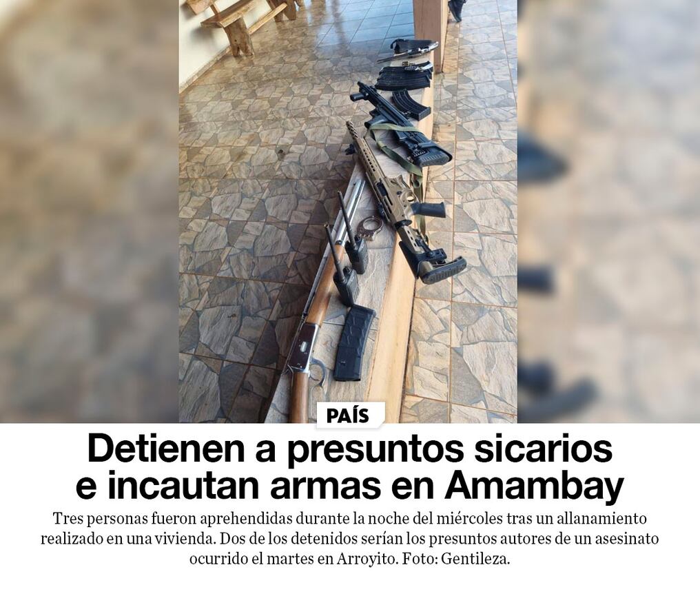 Detienen a presuntos sicarios e incautan armas en Amambay