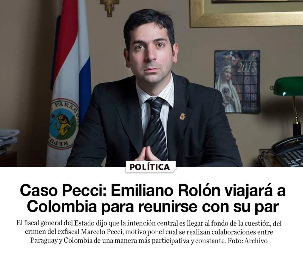 Caso Pecci: Emiliano Rolón viajará a Colombia para reunirse con su par
