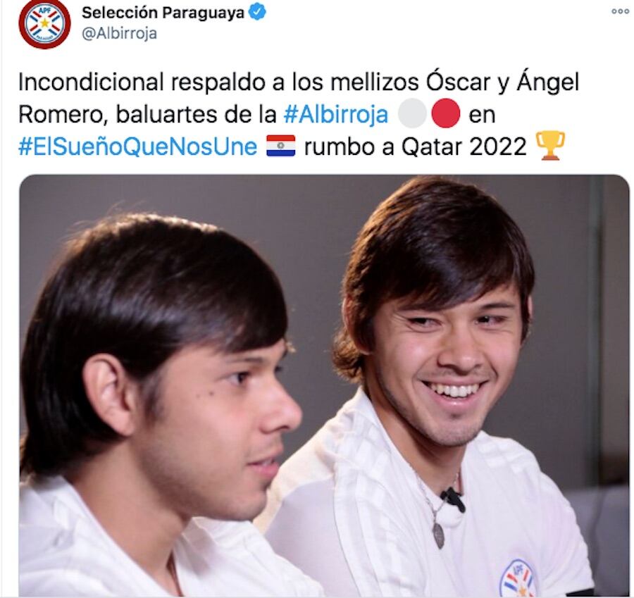 Twitter oficial de la Albirroja, donde se respalda a los hermanos Óscar y Ángel Romero.