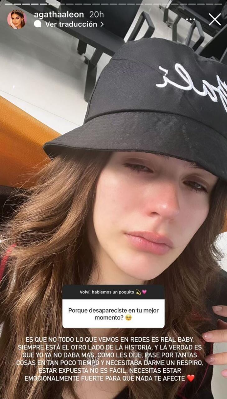 La Miss Grand Paraguay 2022 se mostró vulnerable en su regreso a redes sociales. Foto: Captura de pantalla. 