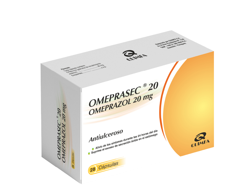 Ya está disponible en el mercado el nuevo Omeprasec 20 para aliviar la pesadez y las molestias estomacales, con sello de calidad de Quimfa. Foto: Gentileza.