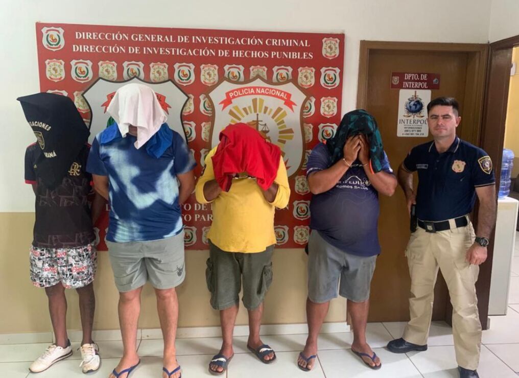 Los detenidos fueron identificados como Derlis Joel García Salinas, Alcides Martínez, Francisco Duarte y Lucas Souza Tiago. Foto: Gentileza.