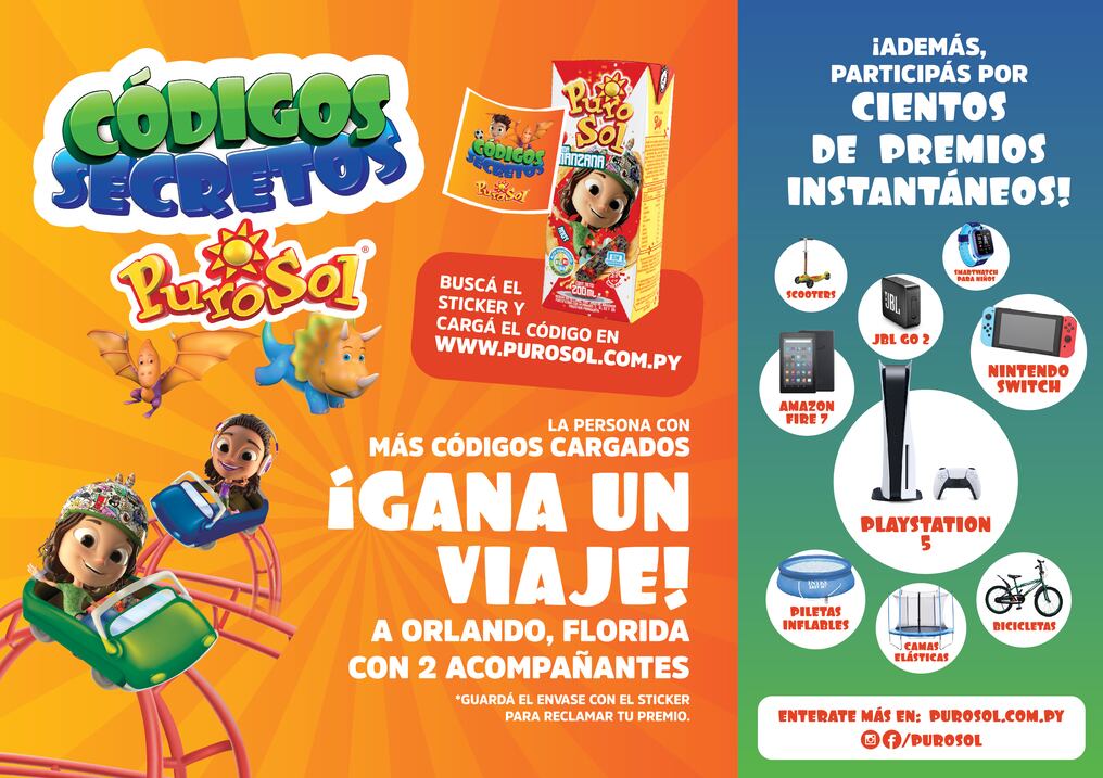 Volvieron los "Códigos Secretos" de Puro Sol, la persona que más códigos envía puede ganar automáticamente un viaje a los parques de Orlando. Foto: Gentileza.