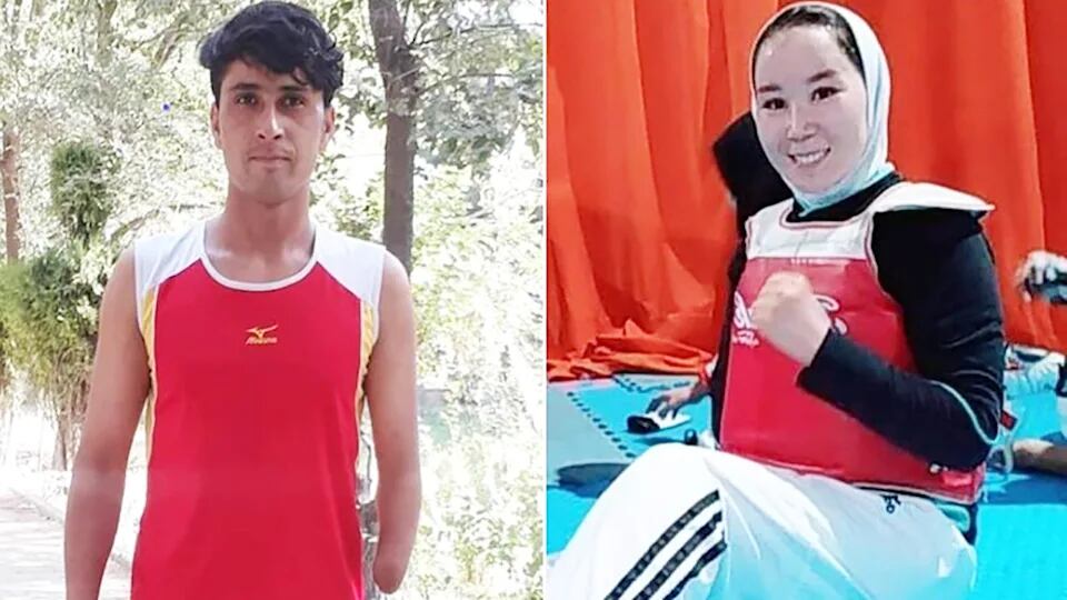 Zakia Khudadadi y Hossain Rasouli llegaron a Japón el sábado por la noche, después de haber salido la semana pasada de Afganistán. Foto: Twitter.