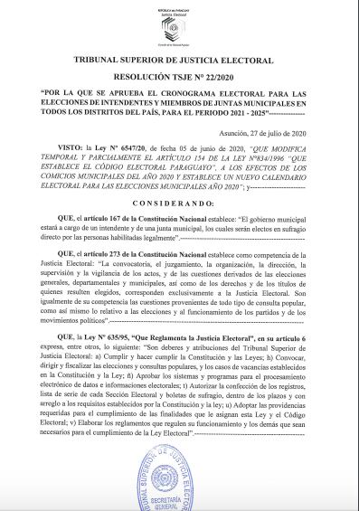 Resolución del TSJE. Foto: Gentileza.