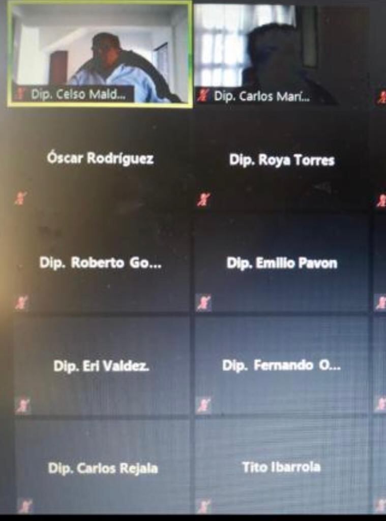El nombre del intendente apareció de forma virtual en la placa de registros durante el tratamiento del proyecto que busca que las juntas municipales dejen de ser ordenadores de gastos. Foto: Gentileza.