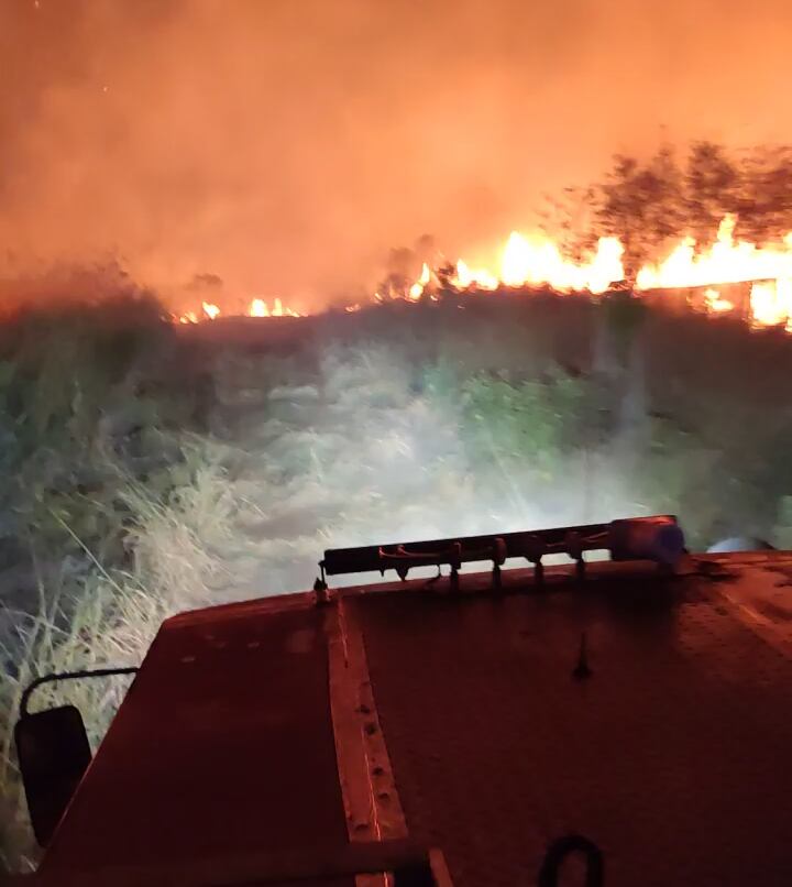 Por la noche de este sábado se desató el fuego en el Monumento Científico Moisés Bertoni, a donde acudieron bomberos de Presidente Franco y Ciudad del Este. Foto: Captura de video.