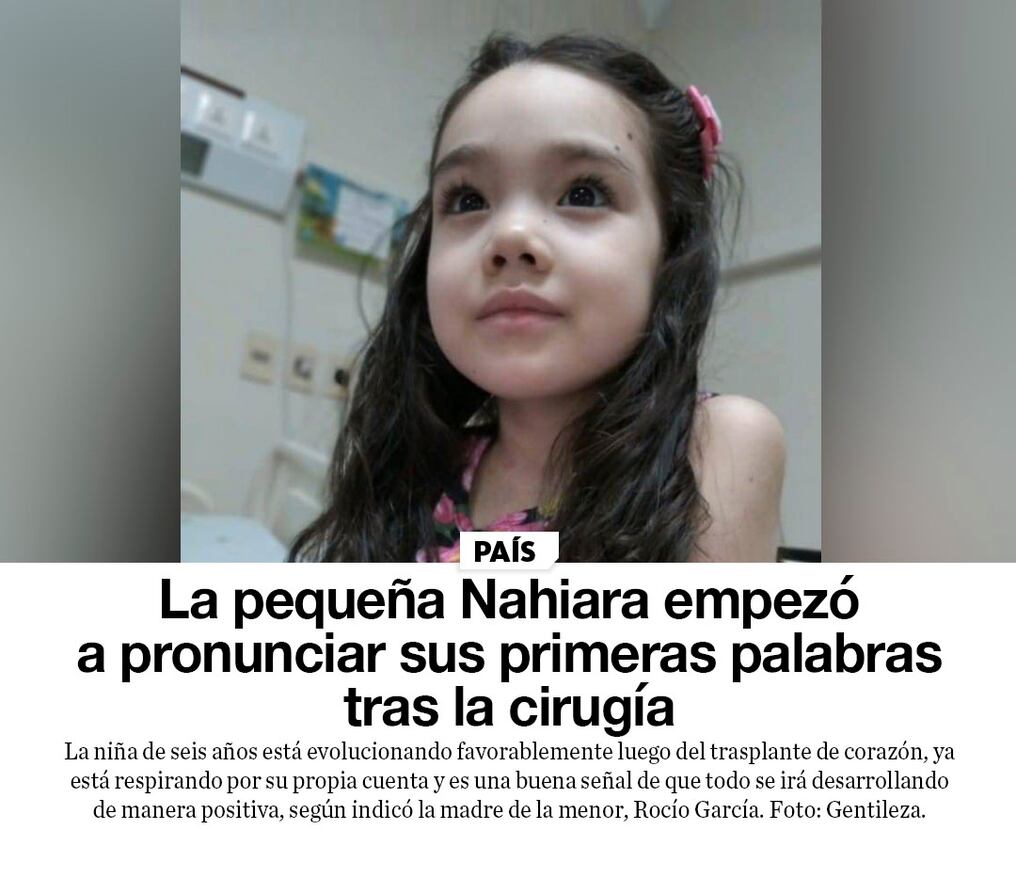 La pequeña Nahiara empezó a pronunciar sus primeras palabras tras la cirugía