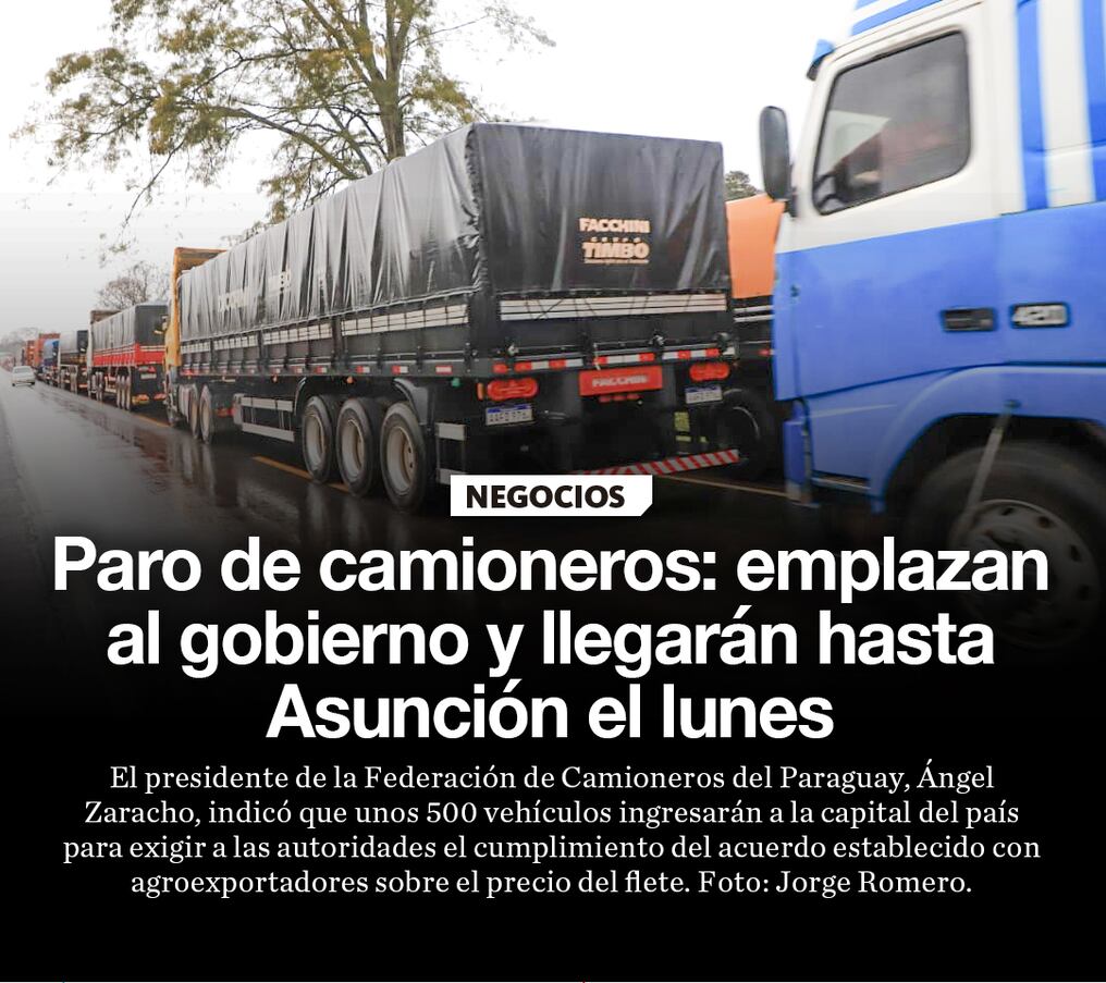 Paro de camioneros: emplazan al gobierno y llegarán hasta Asunción el lunes 