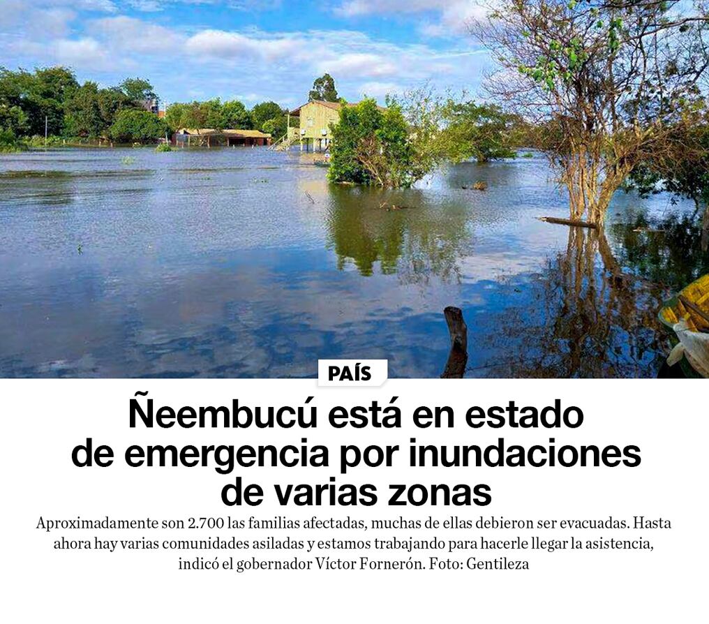 Ñeembucú está en estado de emergencia por inundaciones de varias zonas