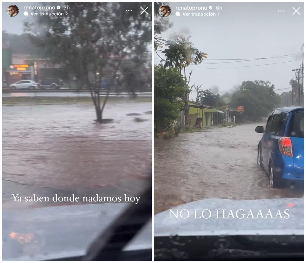 Desde su celular, Prono compartió en Instagram los videos de los raudales en Asunción. Foto: Captura de pantalla.