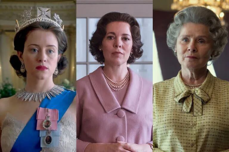 “The Crown”, en que Claire Foy, Olivia Colman e Imelda Staunton interpretan distintas etapas de la vida de Isabel II, ha popularizado a la realeza. Foto: Archivo.