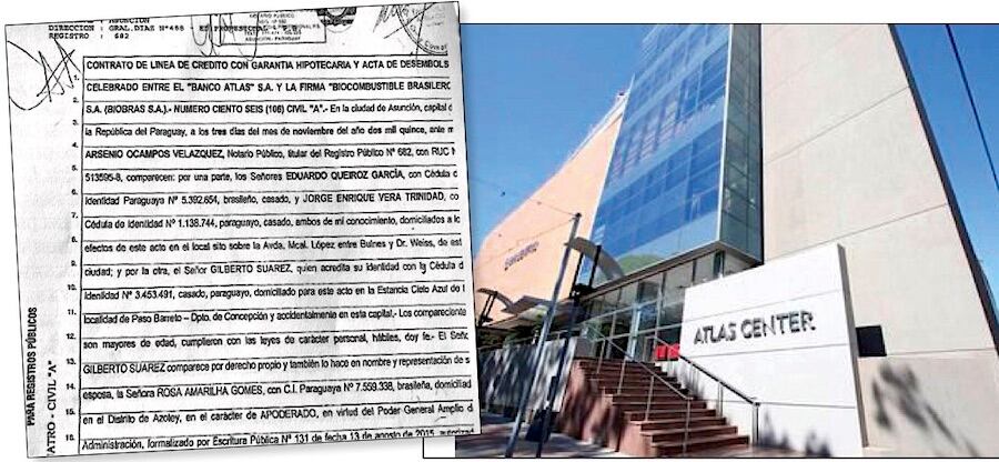 El banco Atlas otorgó un préstamo hipotecario de US$ 6,5 millones a Gilberto Suárez, prestanombre de “Cabeza Branca”: Suárez puso como
garantía la estancia Cielo Azul, propiedad del capo narco que ahora el banco pretende quedarse con la misma.