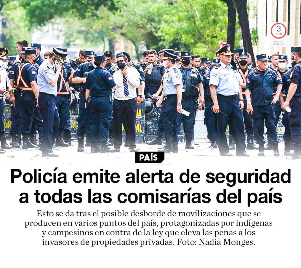 Policía emite alerta de seguridad a todas las comisarías del país